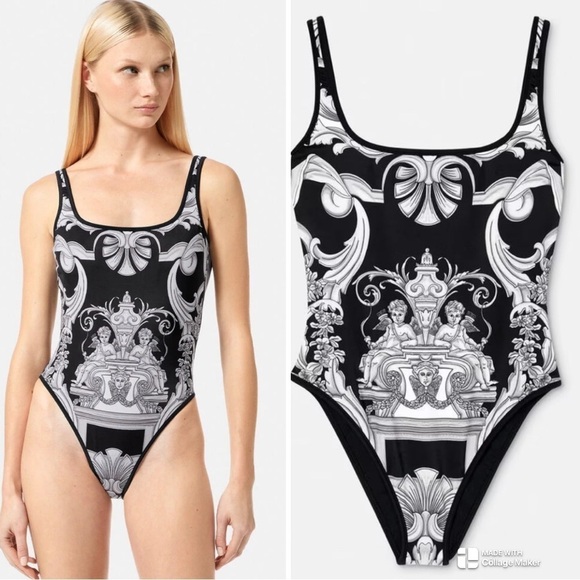 CURRENT SEASON Versace women Silver Baroque Reversible One-Piece Swim Suit NWT - Picture 1 of 9